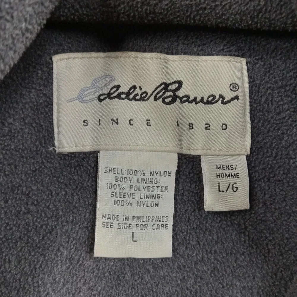 Eddie Bauer Jacket Mens Large Navy Hooded Full Zip Nylon Fleece Lined‎ Coat
